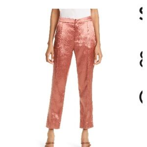 Cinq a Sept Karis Embossed Satin Trousers Pants in Copper Size 8